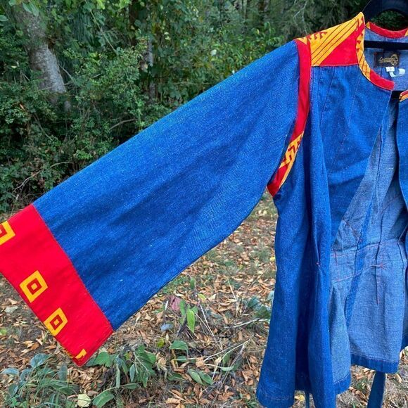 Crossroads MS Denim Cross Front Jacket Lagenlook Shacket - Picture 8 of 13